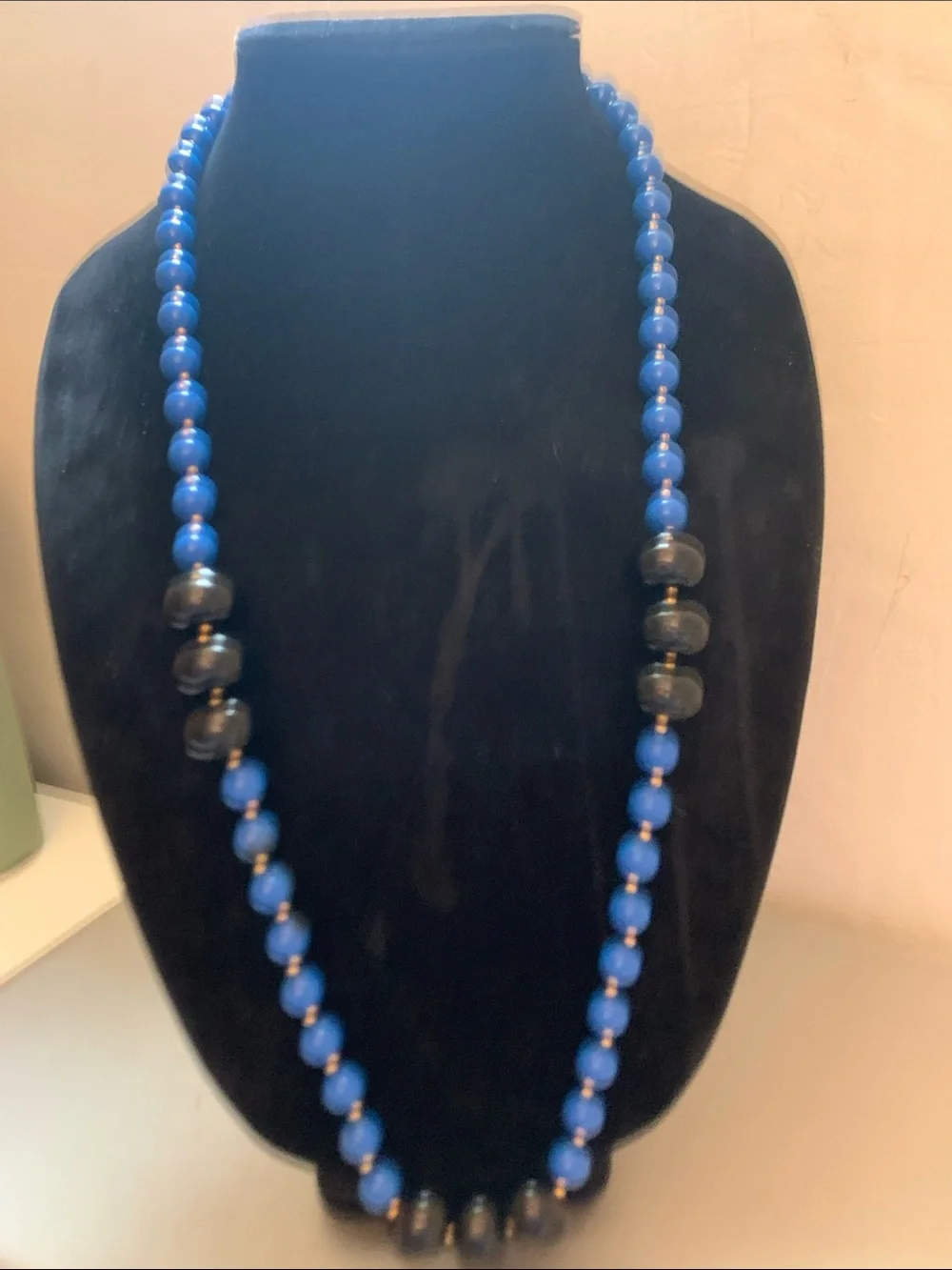 Hand Crafted Blue / Gold and Black Beaded Necklace